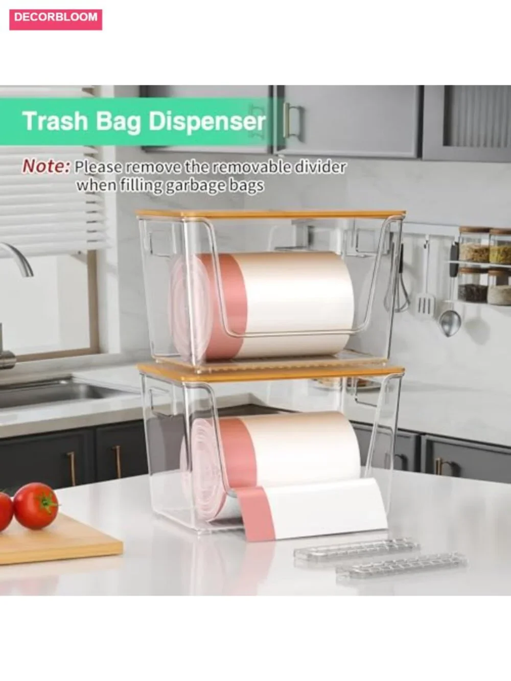 2 Pack Pantry Organizers Clear Onion Storage Bins with Bamboo Lids Stackable